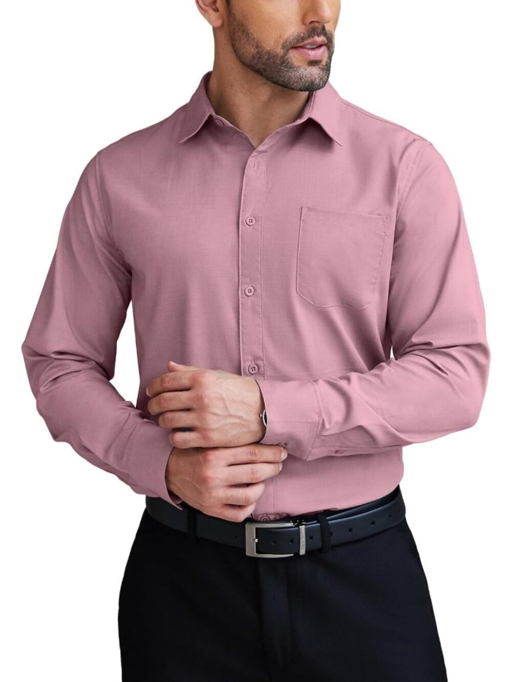 Wrinkle-Free Long Sleeve Dress Shirt for Men | Formal Button-Down Business Top